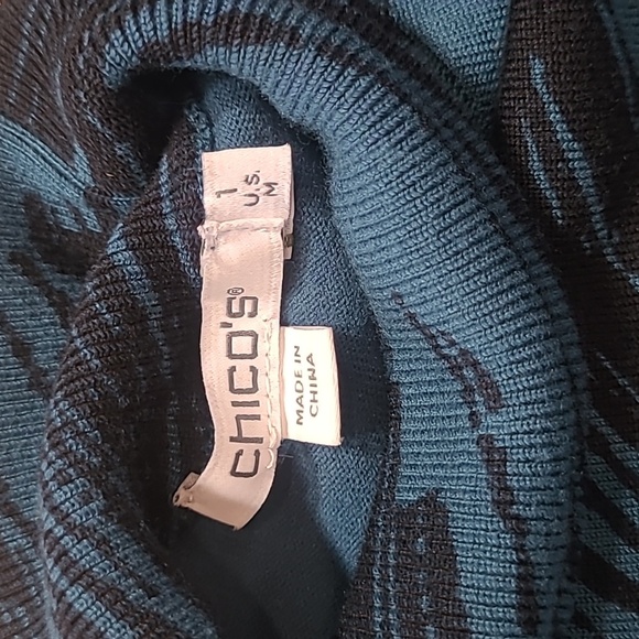 Chico's Sweater Women's sz 1/M Green/Black Abstract Mock Neck Lightweigh Sweater - Picture 4 of 9